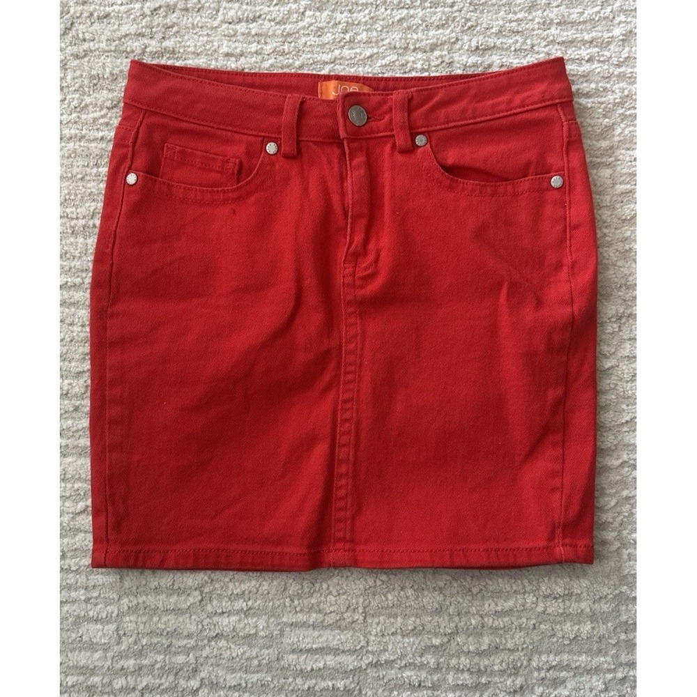 Denim Skirt Joe Fresh Short Red Stretch Pencil 5-Pockets Belt Y2K Womens Size 2‎